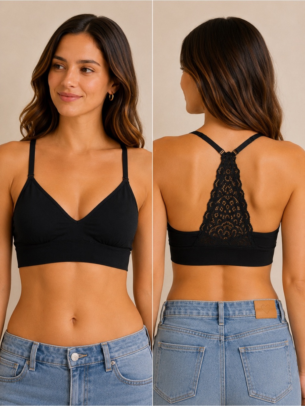 Auden Lace Racerback Seamless Wireless Lightly Lined Bralette Black S